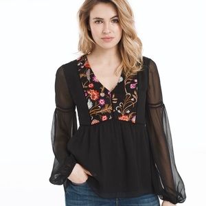WHBM Embroidered Empire Waist Blouse